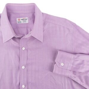 Turnbull & Asser Men's XL Dress Shirt Purple Herringbone Standard Cuff England